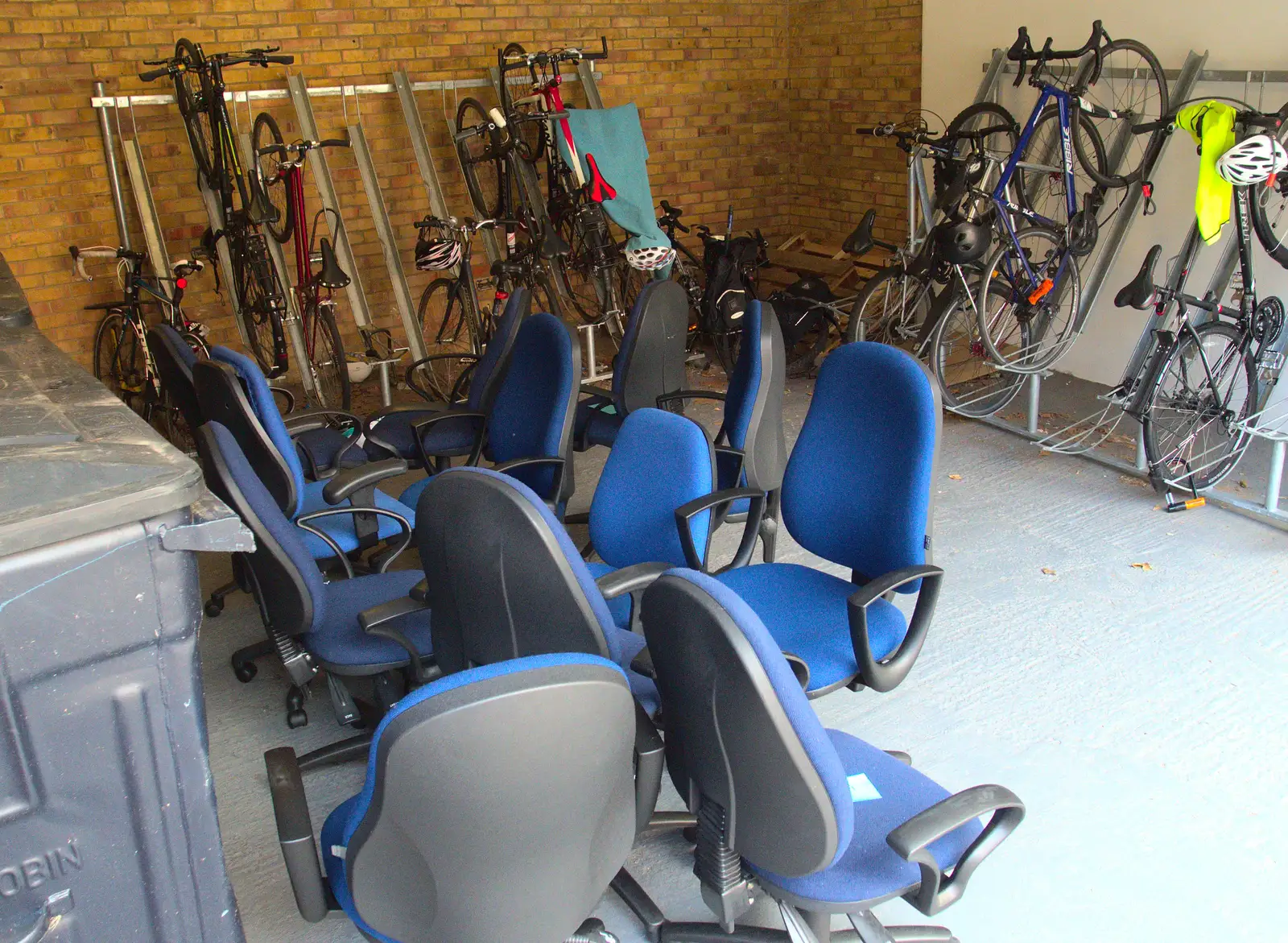 Old office chairs in the bike shed at work, from New Railway and a Trip to Ikea, Ipswich and Thurrock - 19th September 2014