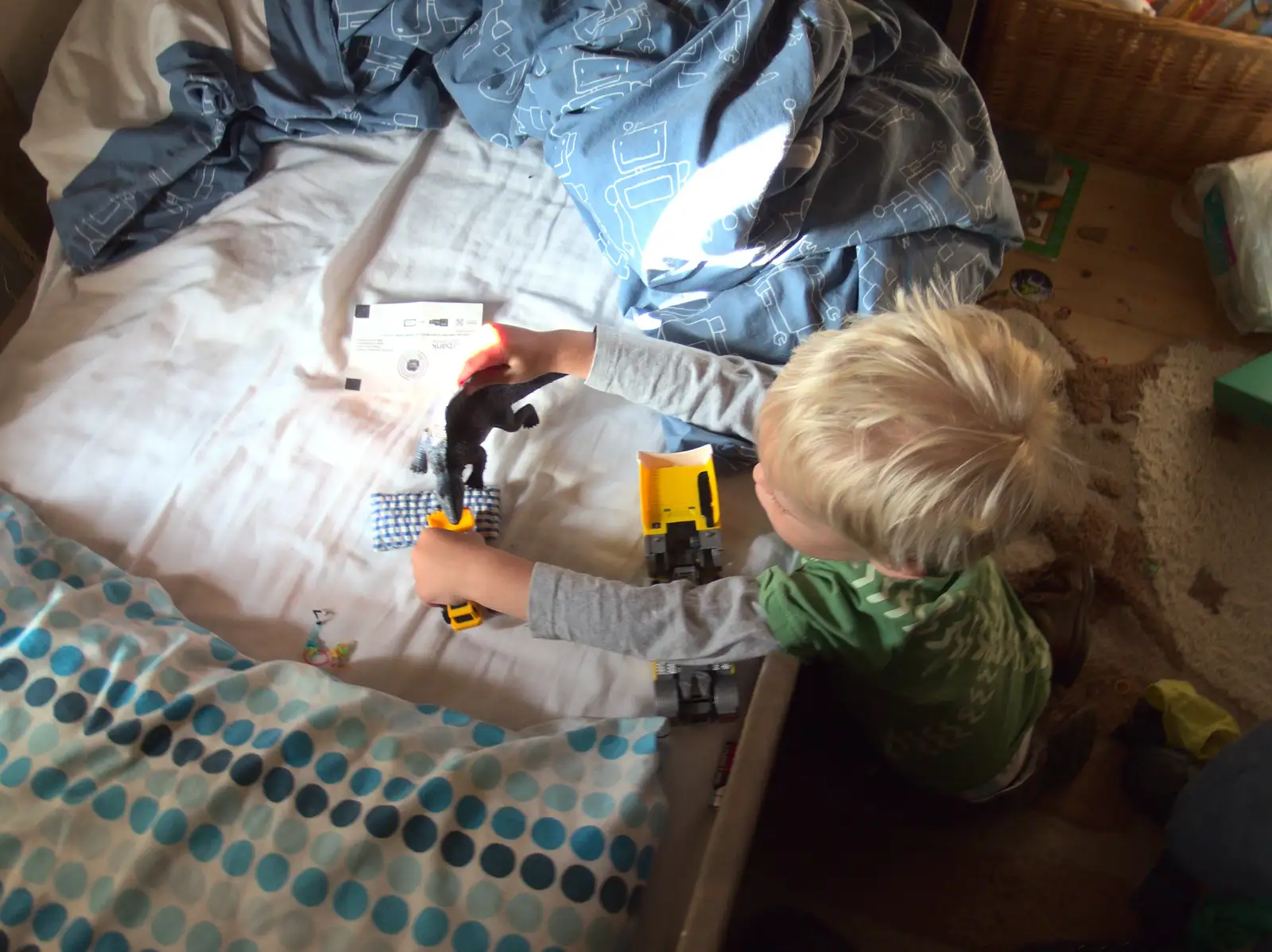 Harry plays with dinosaurs and diggers, from New Railway and a Trip to Ikea, Ipswich and Thurrock - 19th September 2014