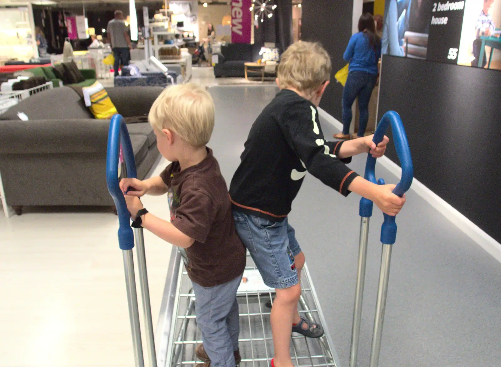 Harry and Fred on a trolley, from New Railway and a Trip to Ikea, Ipswich and Thurrock - 19th September 2014