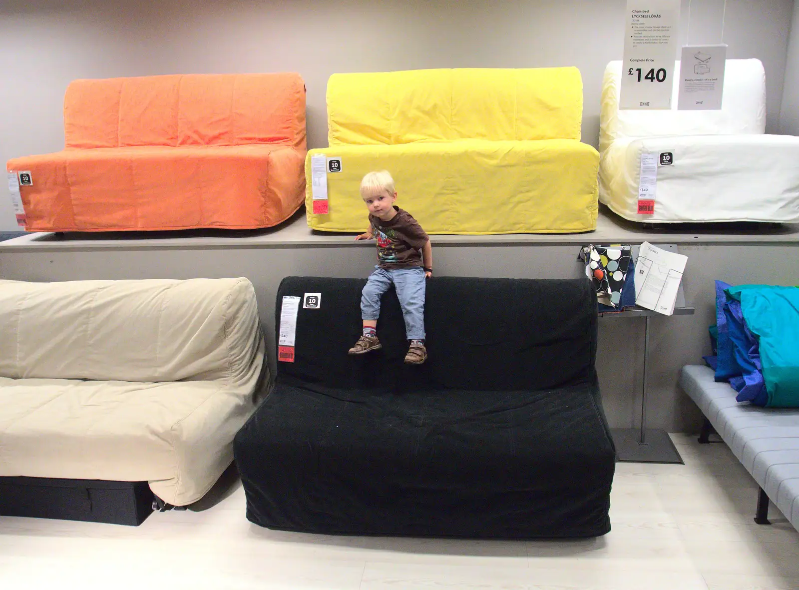 Harry climbs the sofa mountain, from New Railway and a Trip to Ikea, Ipswich and Thurrock - 19th September 2014