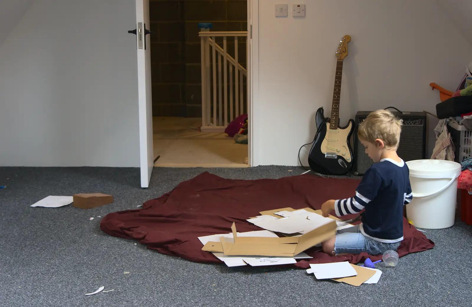 Fred cuts up a load of cardboard, from New Railway and a Trip to Ikea, Ipswich and Thurrock - 19th September 2014