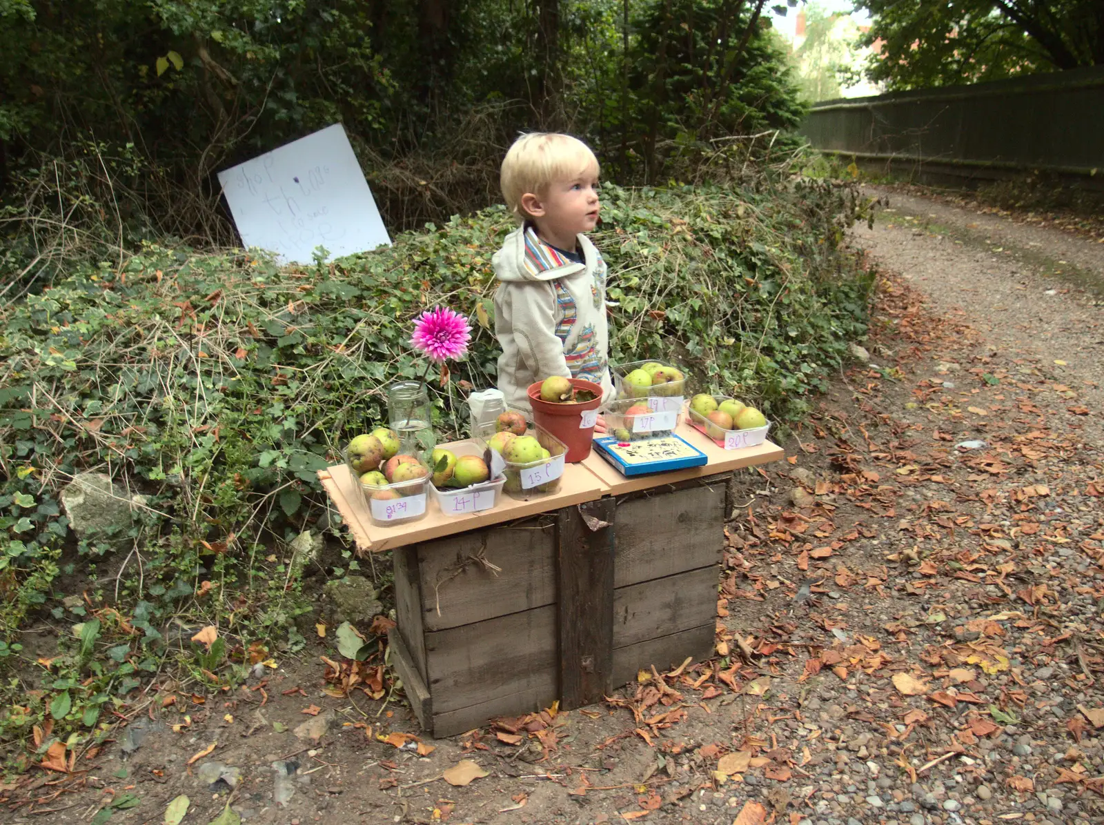 Harry stands behind Fred's shop, from Fred's Shop, Brome, Suffolk - 20th September 2014