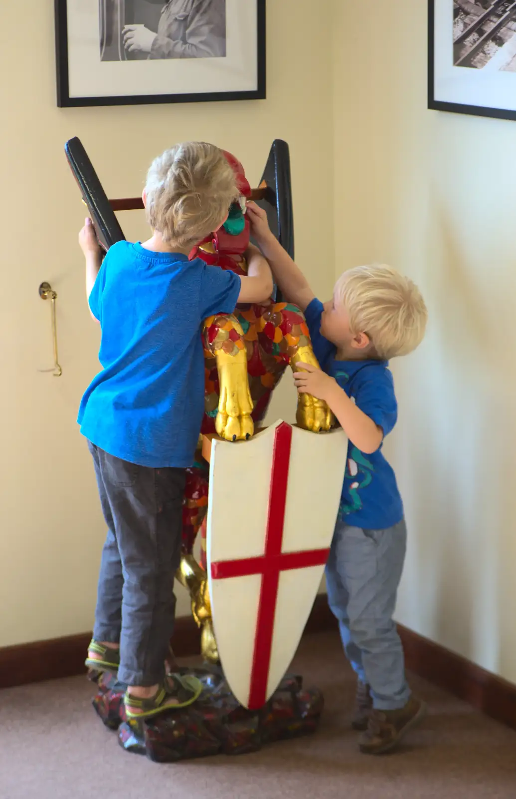 Fred and Harry mess around with a Griffin, from A Trip to Bressingham Steam Museum, Bressingham, Norfolk - 28th September 2014