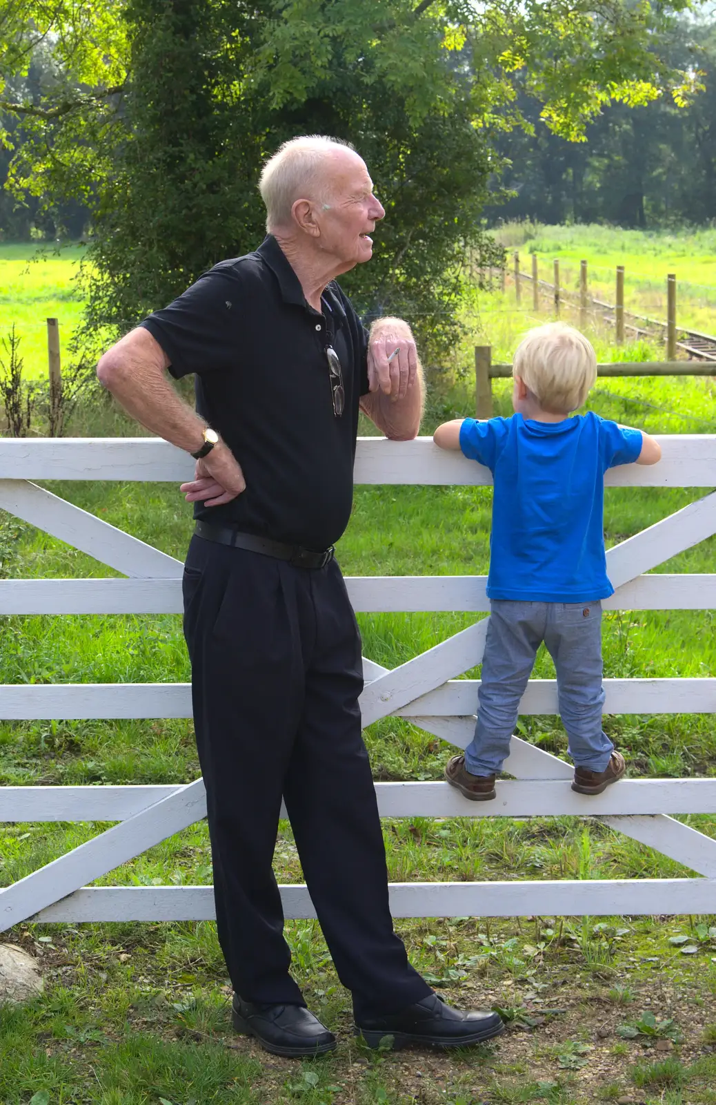 Grandad and Harry, from A Trip to Bressingham Steam Museum, Bressingham, Norfolk - 28th September 2014