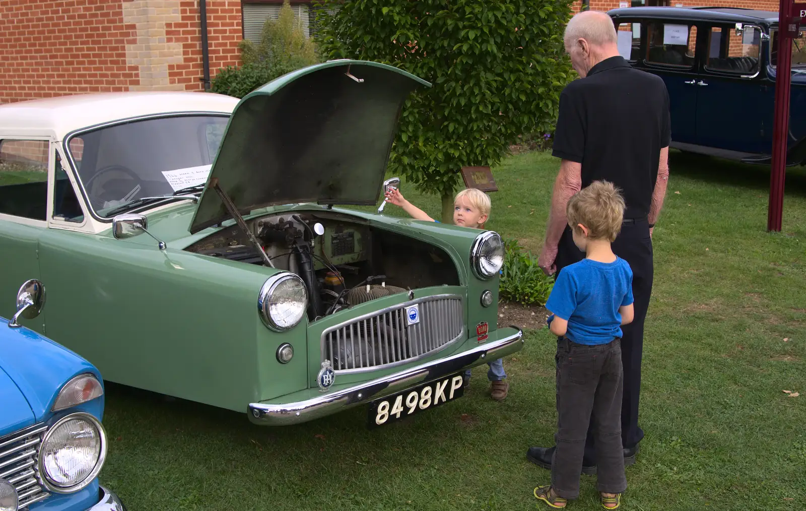 The boys look at old car, from A Trip to Bressingham Steam Museum, Bressingham, Norfolk - 28th September 2014