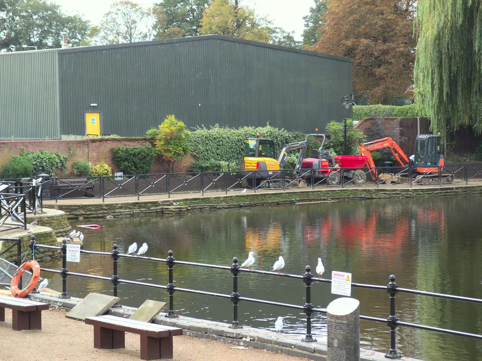 There are diggers on Madgett's Way in Diss, from A House Built of Wax and Diss Randomness, Southwark Street, London - 30th September 2014