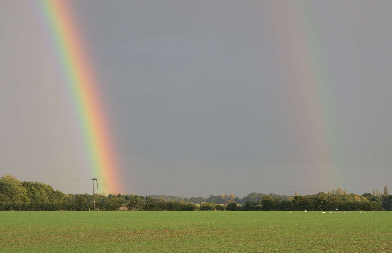 The double rainbow lands in the field out the back from On The Beach Again, Southwold, Suffolk - 12th October 2014