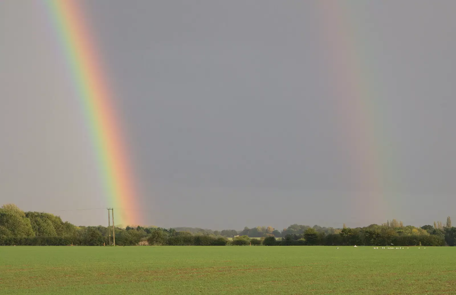 The double rainbow lands in the field out the back, from On The Beach Again, Southwold, Suffolk - 12th October 2014