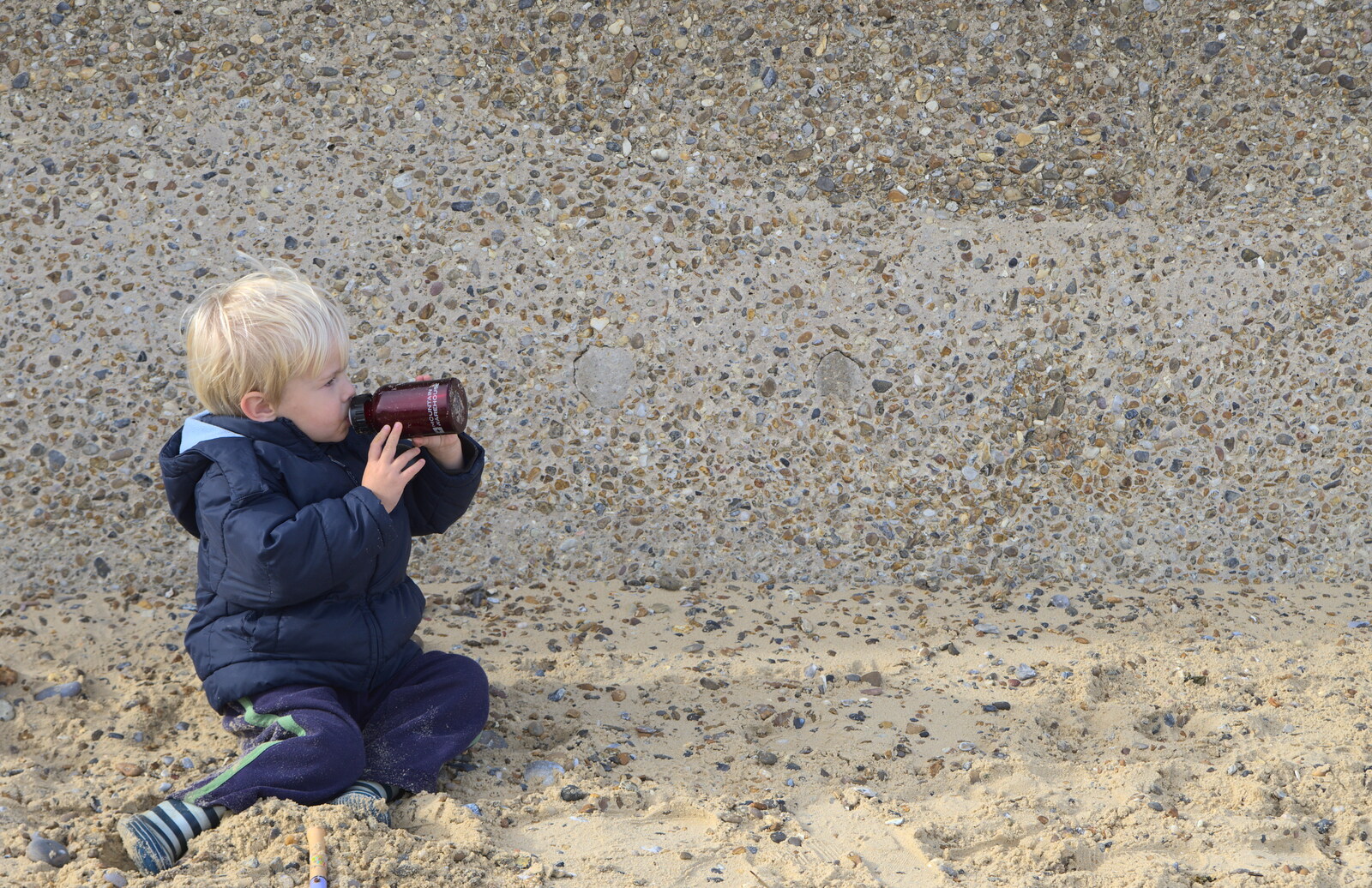 Harry has a drink from On The Beach Again, Southwold, Suffolk - 12th October 2014