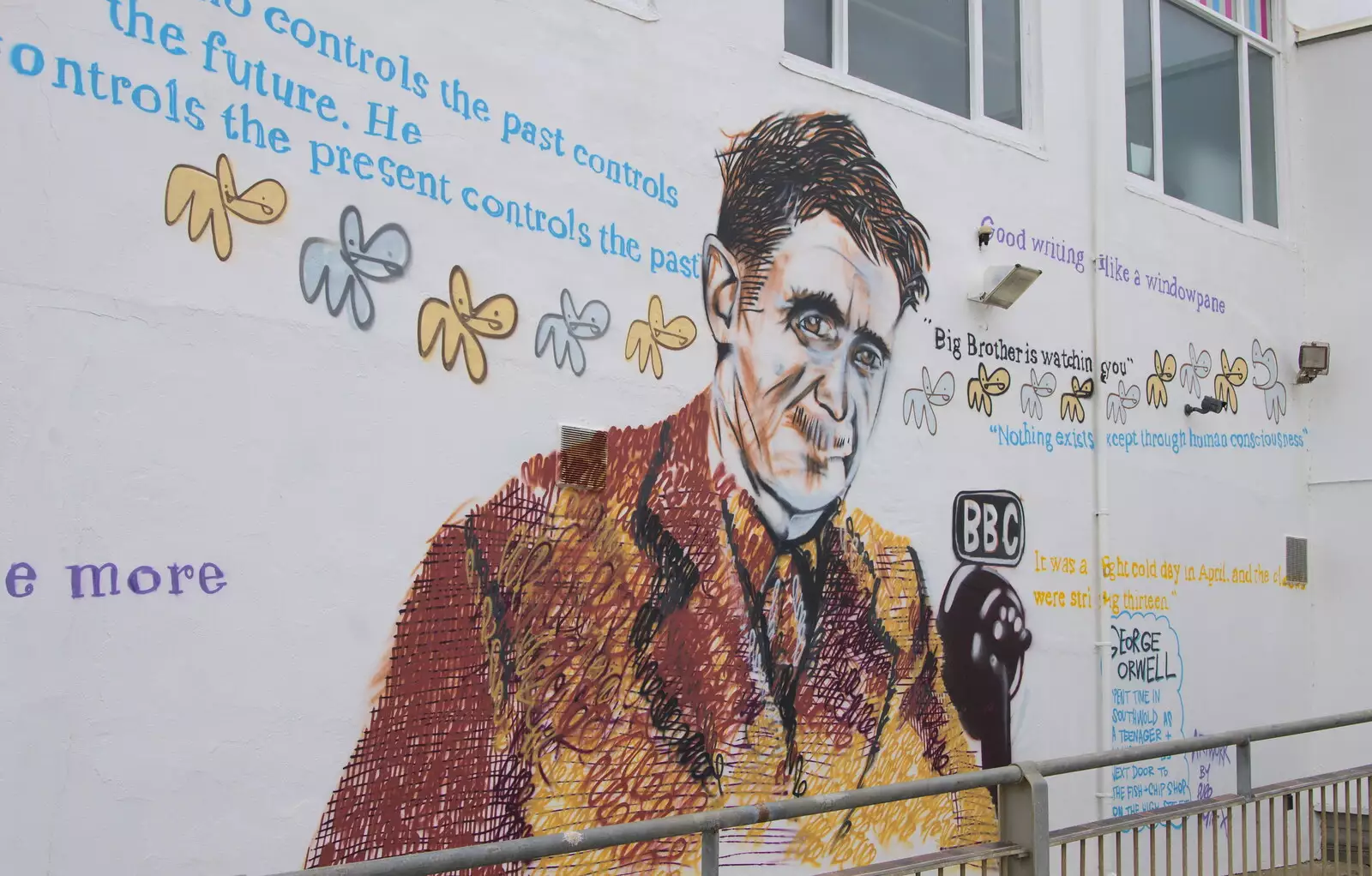 A large mural of local resident George Orwell, from On The Beach Again, Southwold, Suffolk - 12th October 2014