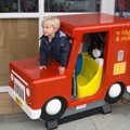 Gabes climbs out of a Postman Pat van, On The Beach Again, Southwold, Suffolk - 12th October 2014