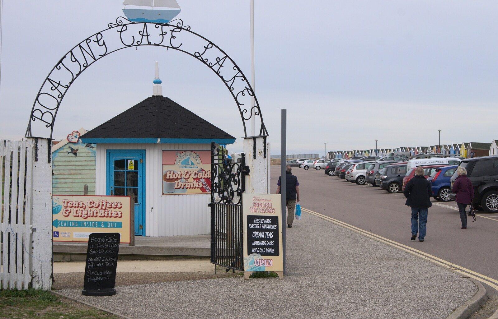 The Boating Café Lakes sign from On The Beach Again, Southwold, Suffolk - 12th October 2014