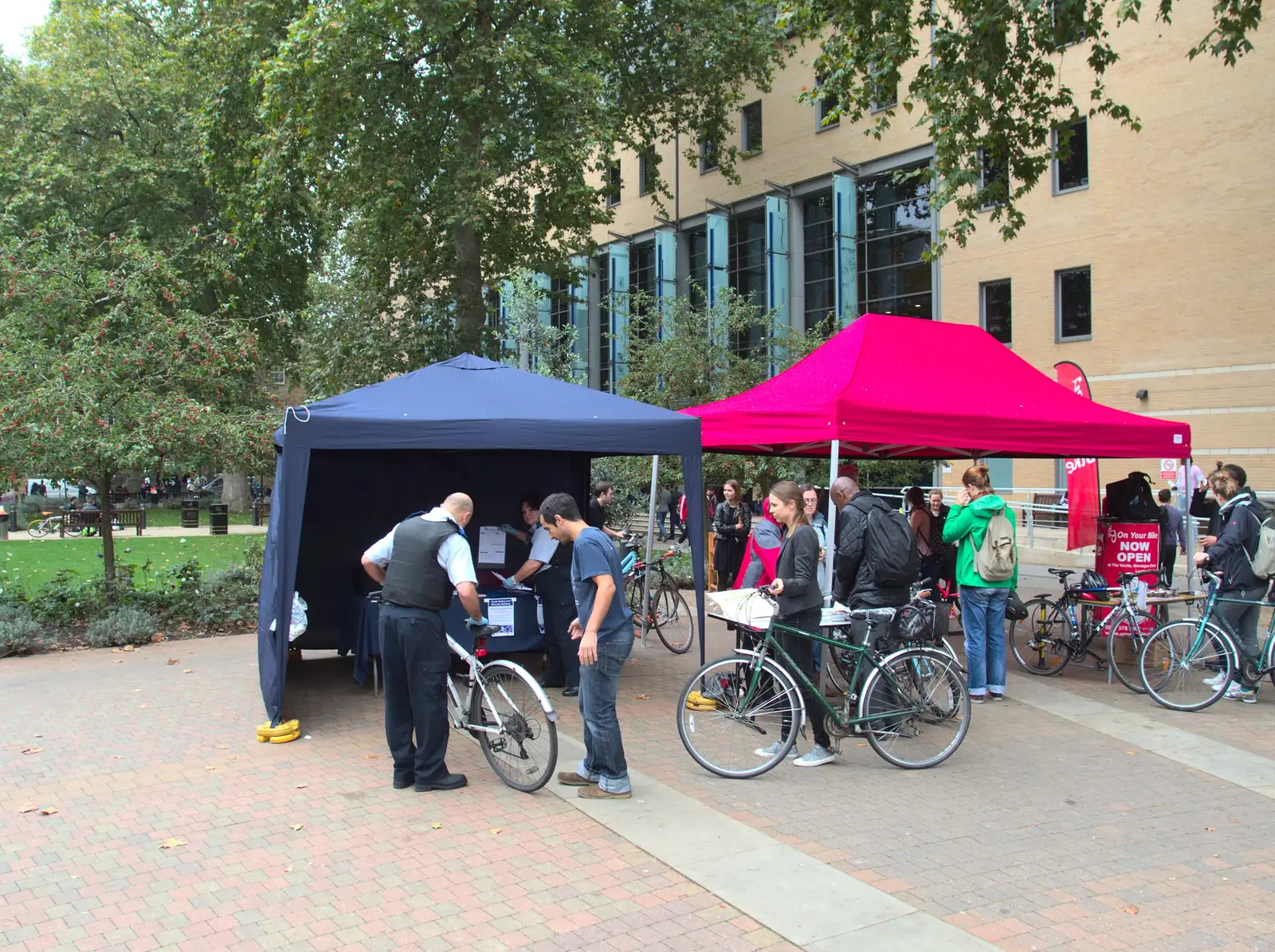 Bike marking in Guy's Hospital quad, from (Very) Long Train (Not) Running, Stowmarket, Suffolk - 21st October 2014