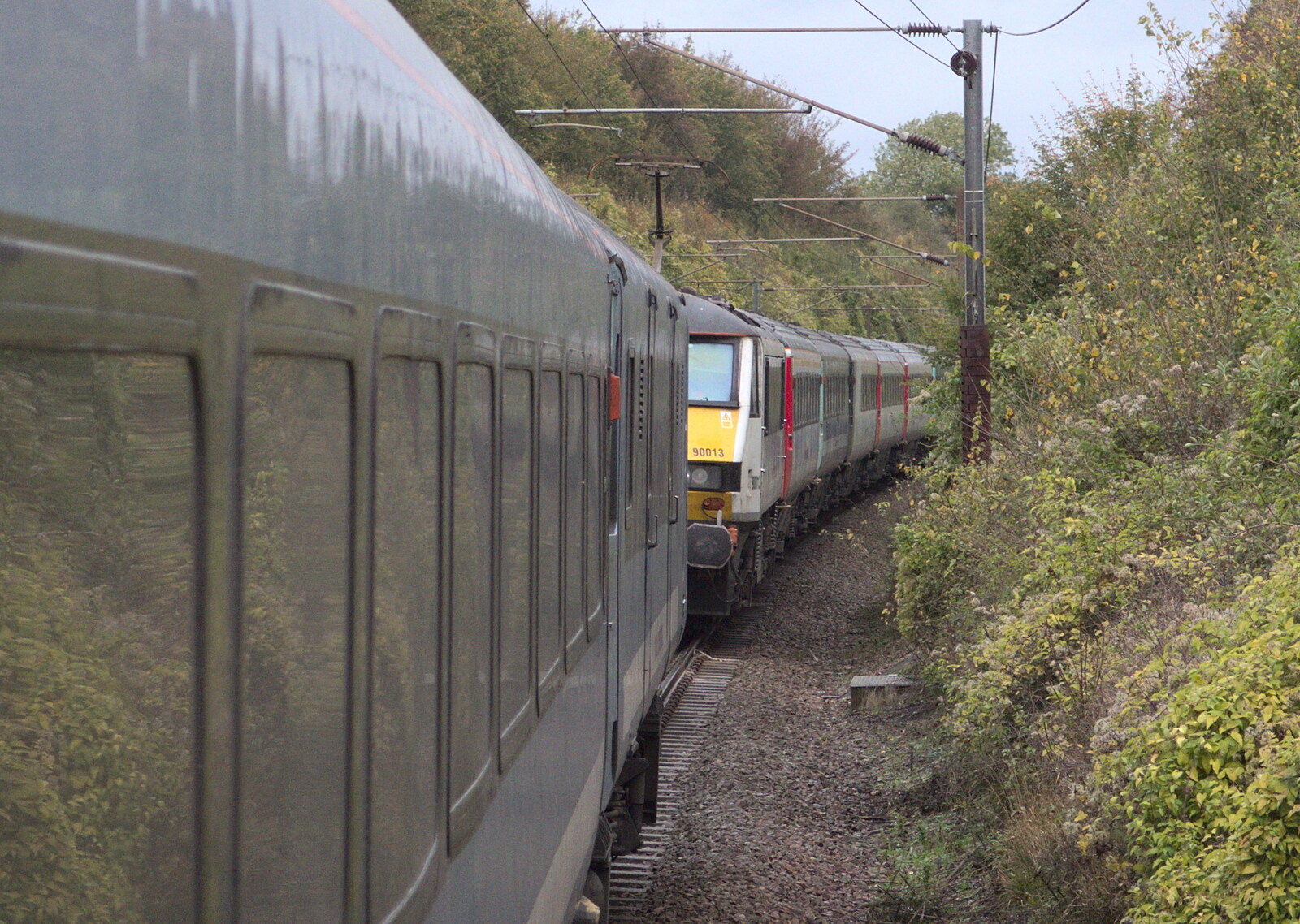 The delayed 08:47 rolls up to push us along from (Very) Long Train (Not) Running, Stowmarket, Suffolk - 21st October 2014