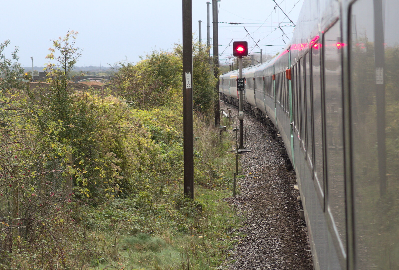 The train crawls off to Colchester from (Very) Long Train (Not) Running, Stowmarket, Suffolk - 21st October 2014