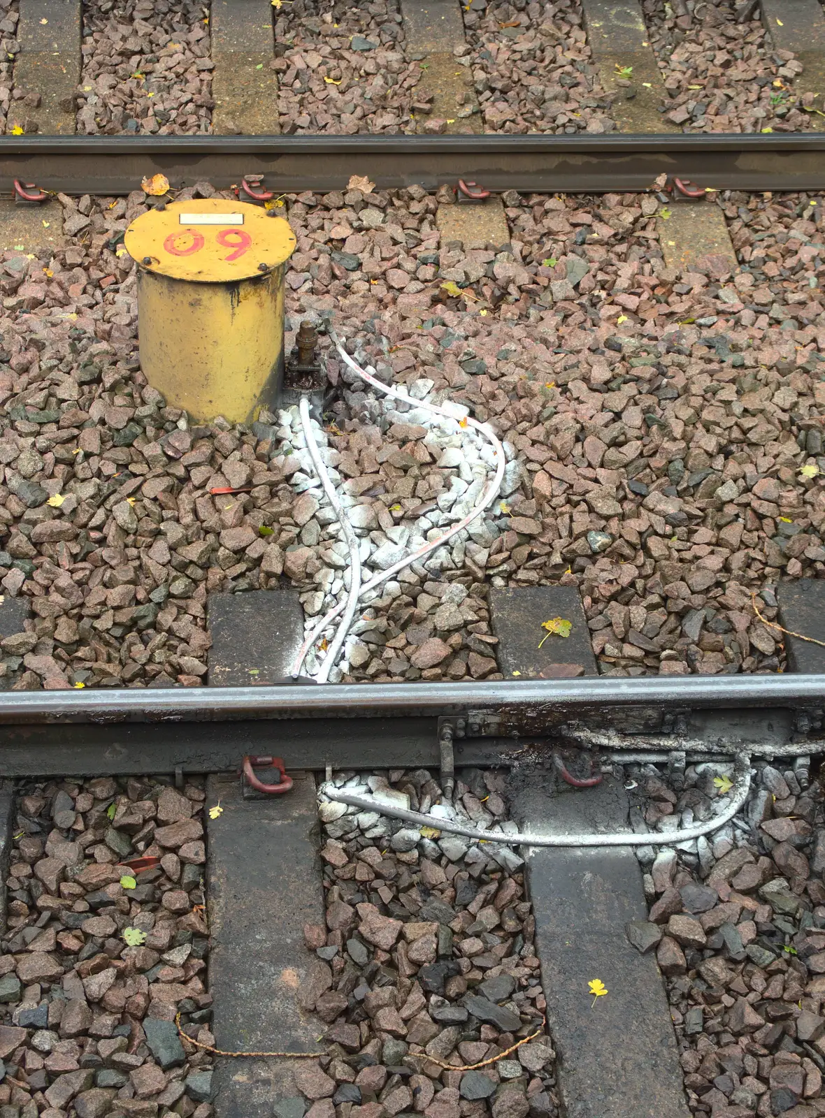 Some railway wiring has been sprayed white, from (Very) Long Train (Not) Running, Stowmarket, Suffolk - 21st October 2014