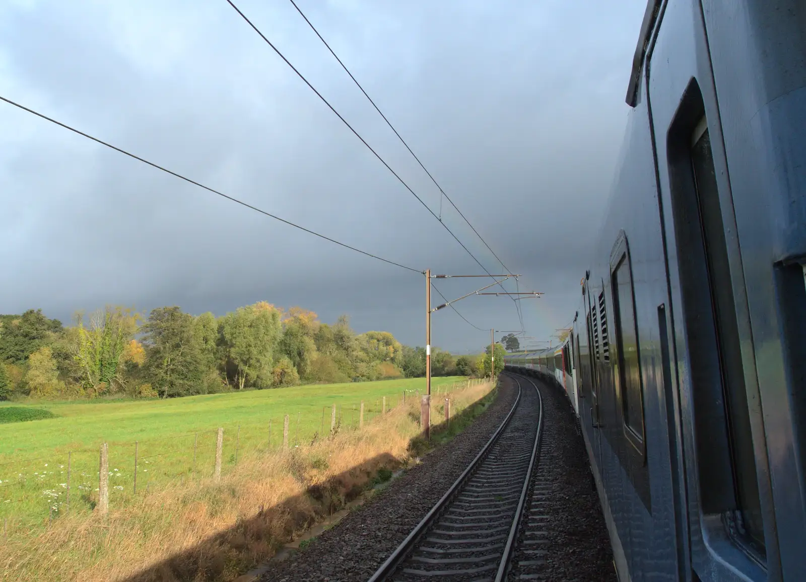 There's a rainbow on the train, from (Very) Long Train (Not) Running, Stowmarket, Suffolk - 21st October 2014