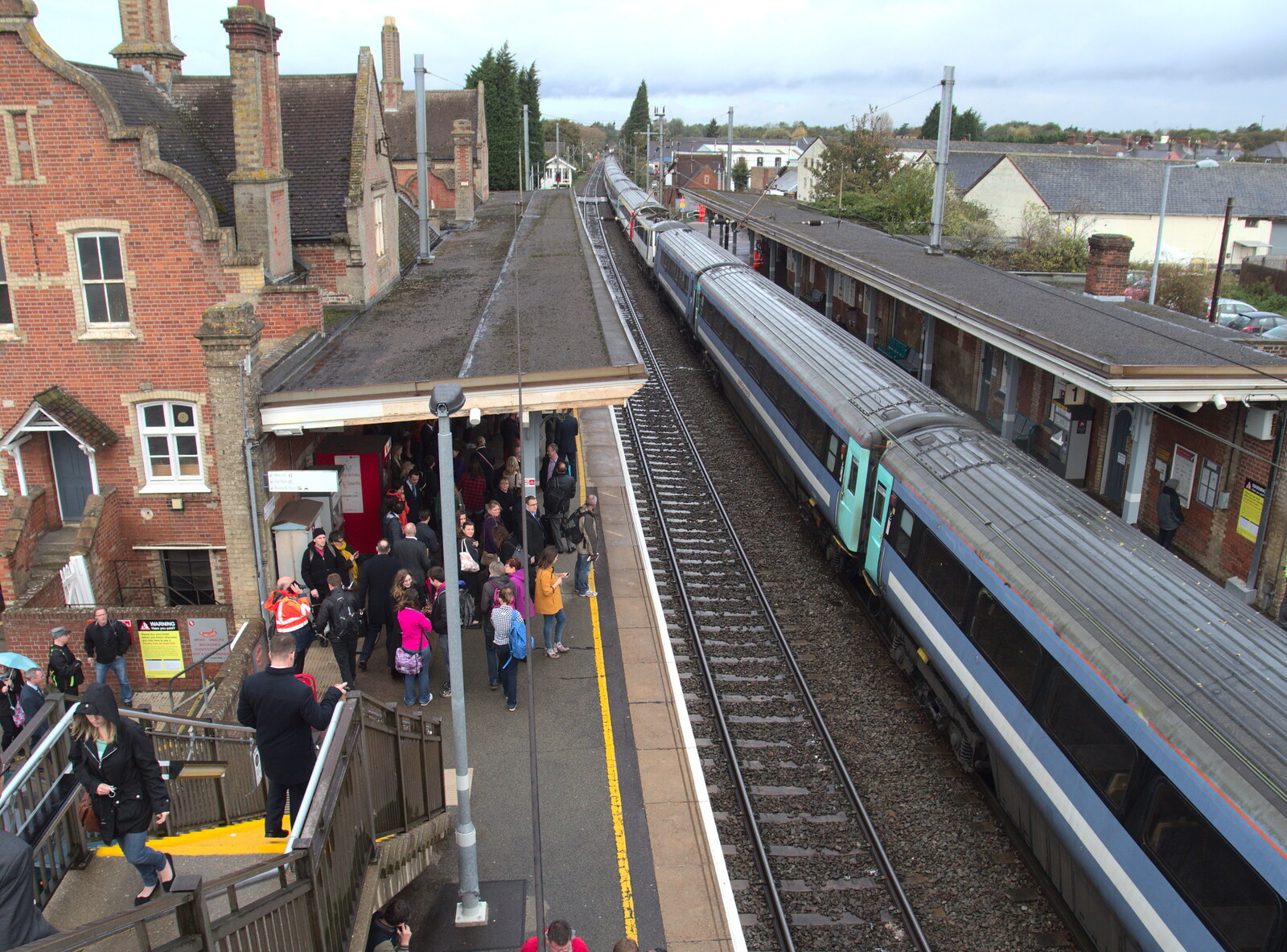A busy Stowmarket Station from (Very) Long Train (Not) Running, Stowmarket, Suffolk - 21st October 2014