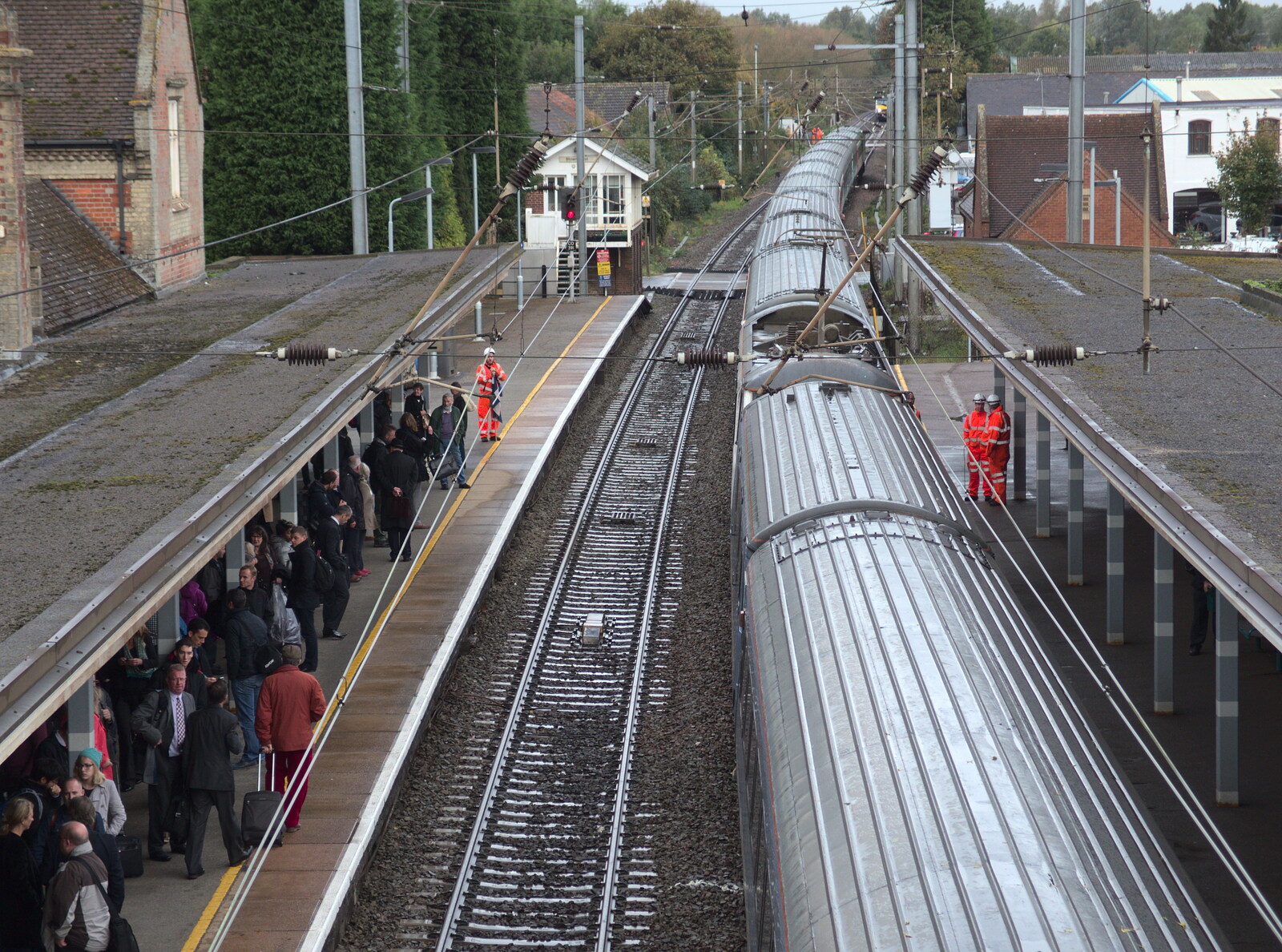 The platform at Stowmarket is filling up from (Very) Long Train (Not) Running, Stowmarket, Suffolk - 21st October 2014