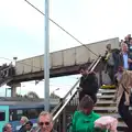 A stream of people cross the bridge, (Very) Long Train (Not) Running, Stowmarket, Suffolk - 21st October 2014