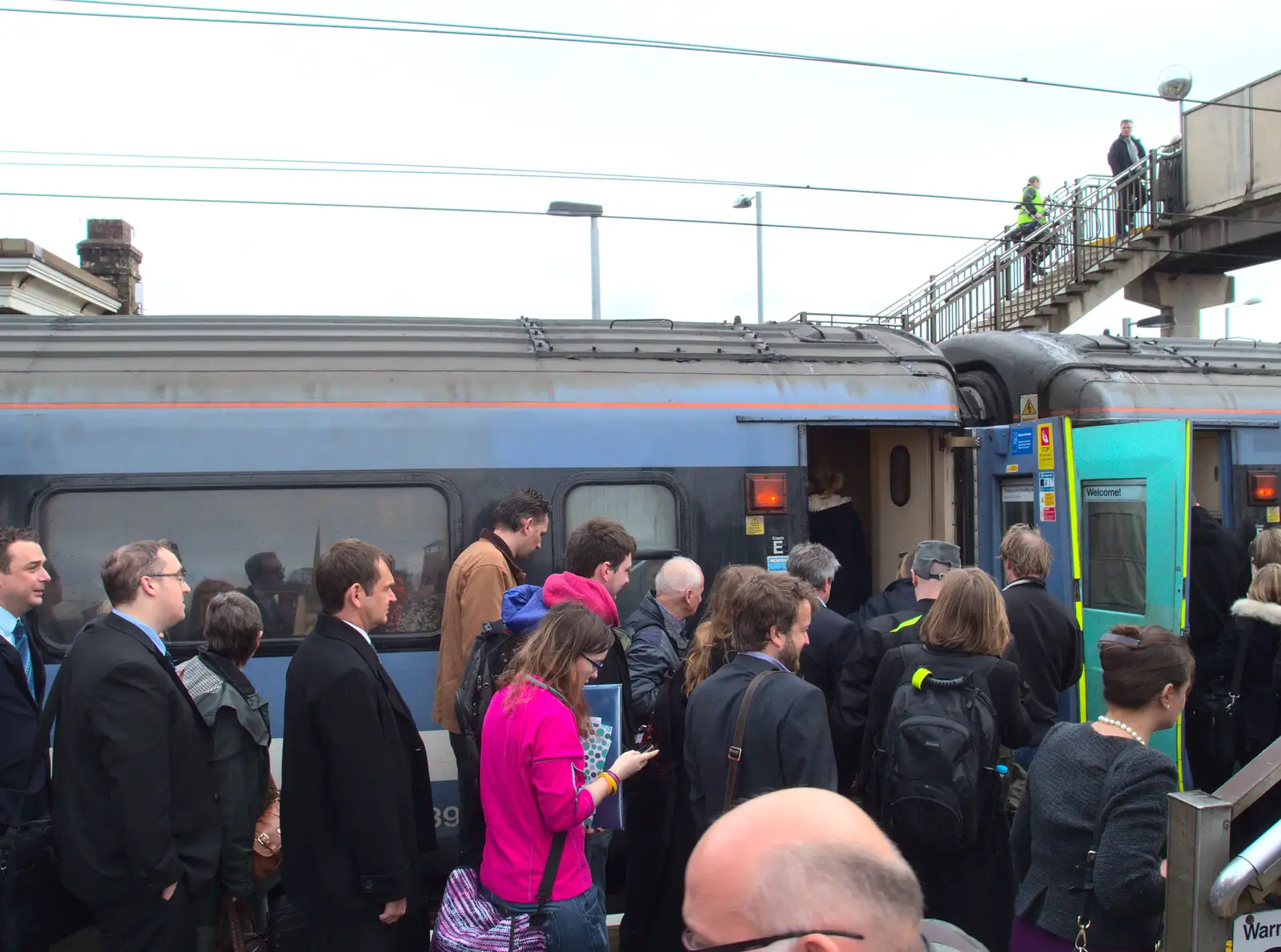 Three trainloads of people cram on to another train, from (Very) Long Train (Not) Running, Stowmarket, Suffolk - 21st October 2014