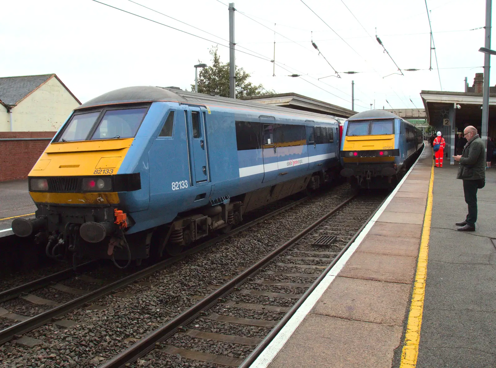 The rare sight of two DVTs at the same end, from (Very) Long Train (Not) Running, Stowmarket, Suffolk - 21st October 2014