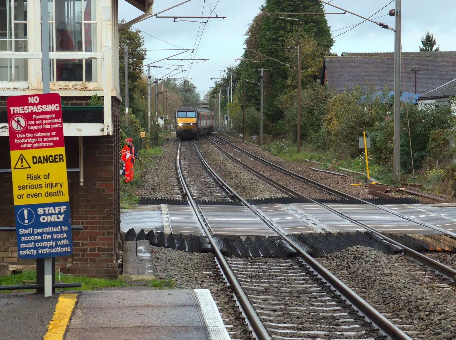 The following train crosses the line, from (Very) Long Train (Not) Running, Stowmarket, Suffolk - 21st October 2014