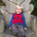 Harry sits in the wooden throne, Another Walk around Thornham Estate, Suffolk - 27th October 2014