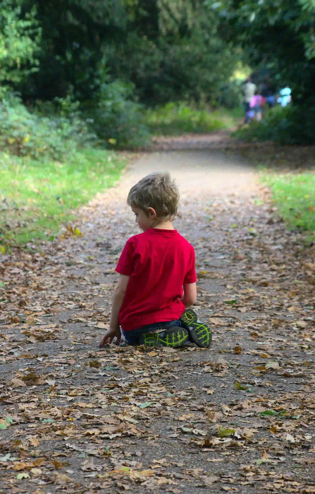 Fred sits on the path, from Another Walk around Thornham Estate, Suffolk - 27th October 2014