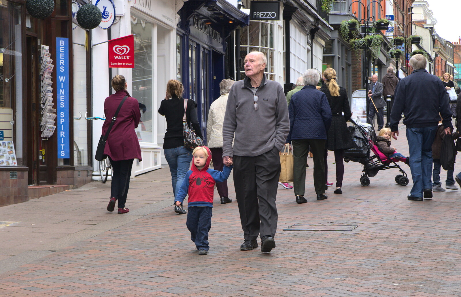 Harry and Grandad near Prezzo Pizza from A Trip to Abbey Gardens, Bury St. Edmunds, Suffolk - 29th October 2014