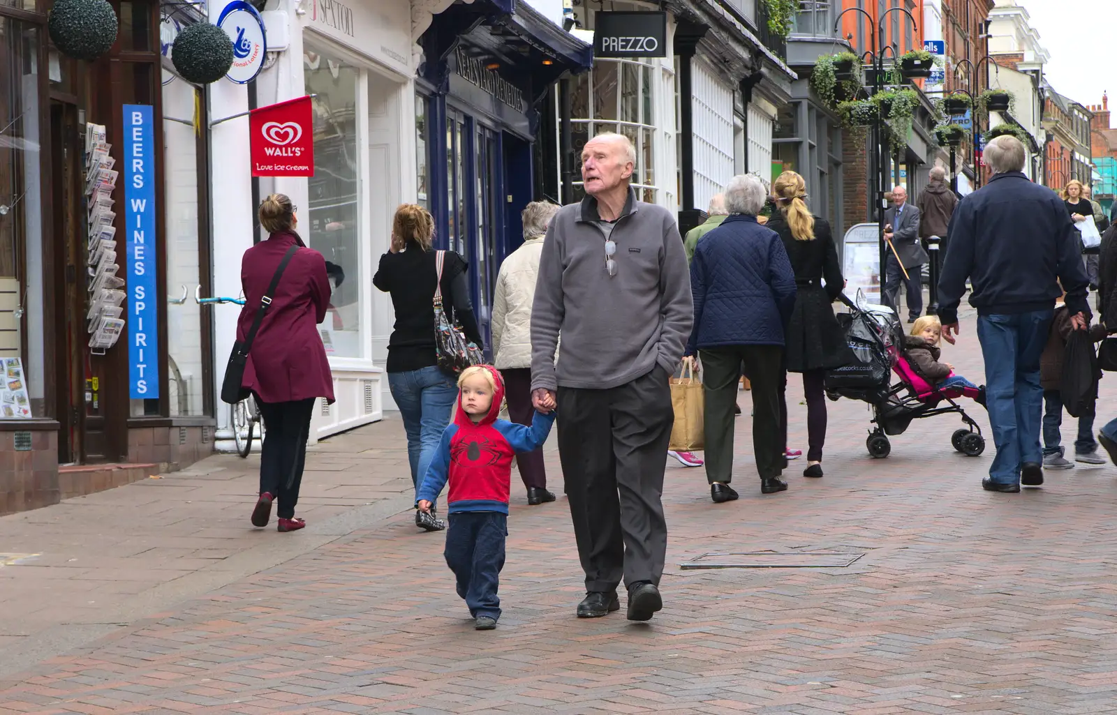 Harry and Grandad near Prezzo Pizza, from A Trip to Abbey Gardens, Bury St. Edmunds, Suffolk - 29th October 2014