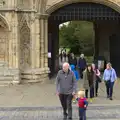 Grandad and Harry cross the road, A Trip to Abbey Gardens, Bury St. Edmunds, Suffolk - 29th October 2014