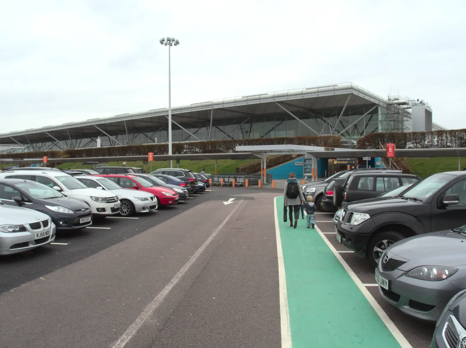 Isobel and The Boys walk in to Stansted Airport, from A Bomb Scare and Fred Does Building, London and Suffolk - 30th October 2014