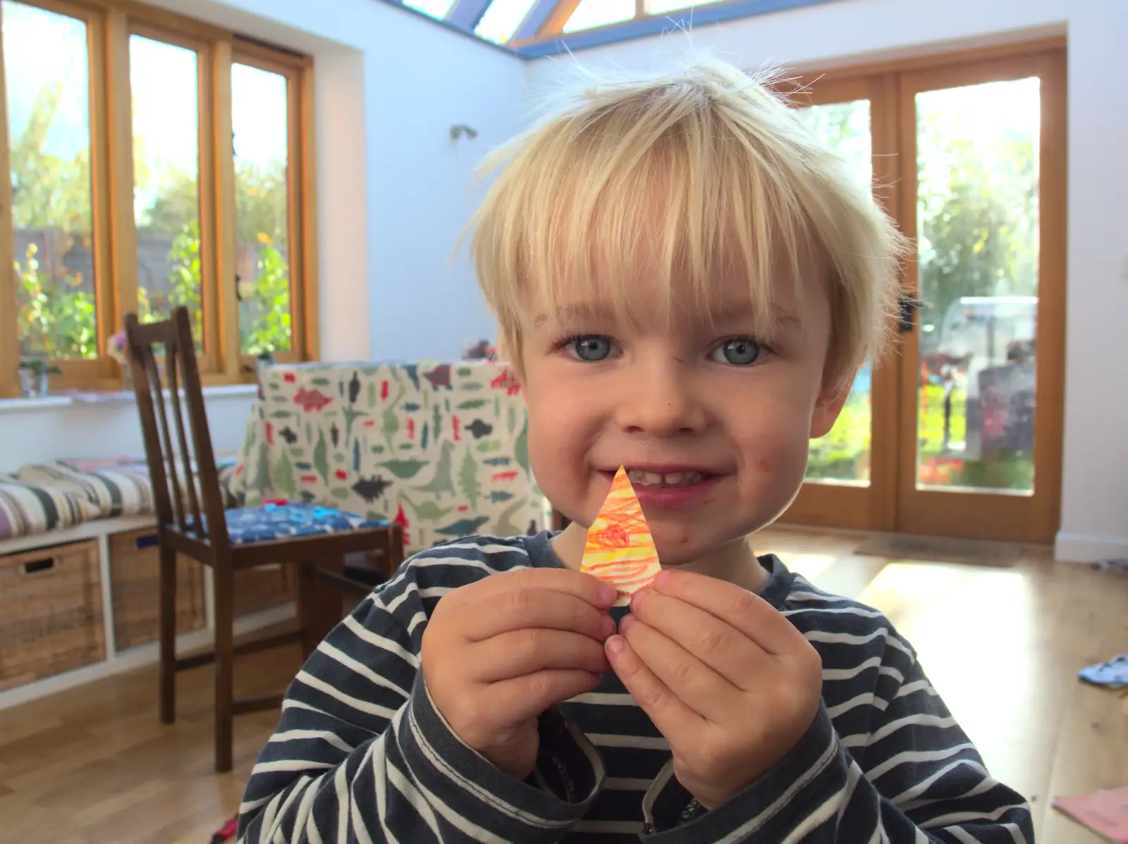 Harry with a piece of paper pizza, from A Bomb Scare and Fred Does Building, London and Suffolk - 30th October 2014