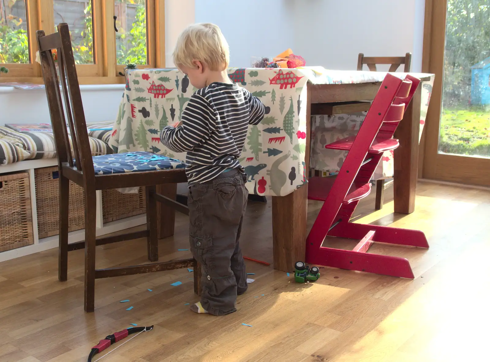 Harry chops loads of bits of paper, from A Bomb Scare and Fred Does Building, London and Suffolk - 30th October 2014