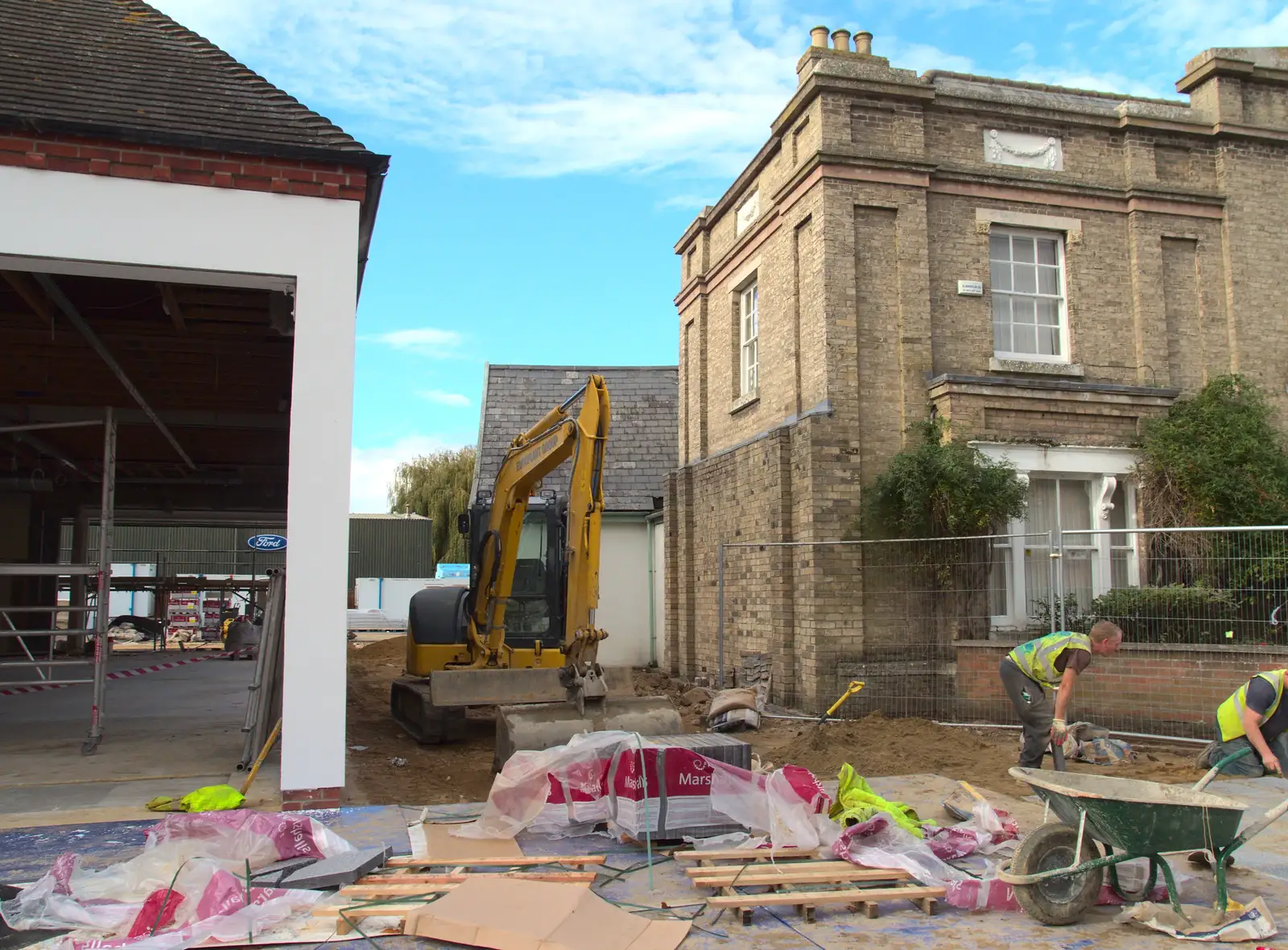 A new path is laid outside Aldi, from A Bomb Scare and Fred Does Building, London and Suffolk - 30th October 2014