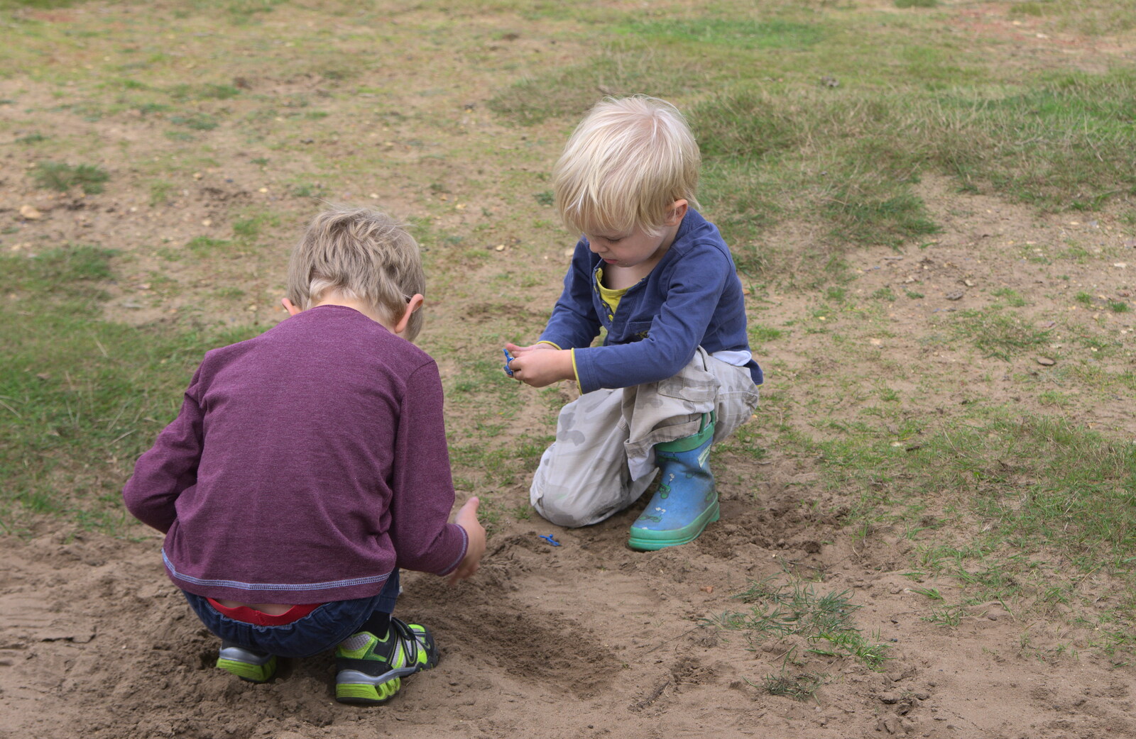 The boys dig in the dirt from A Walk on Wortham Ling, Diss, Norfolk - 30th October 2014