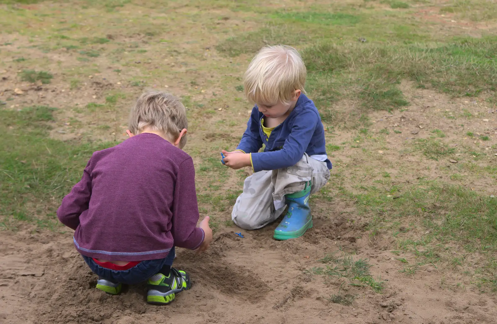 The boys dig in the dirt, from A Walk on Wortham Ling, Diss, Norfolk - 30th October 2014