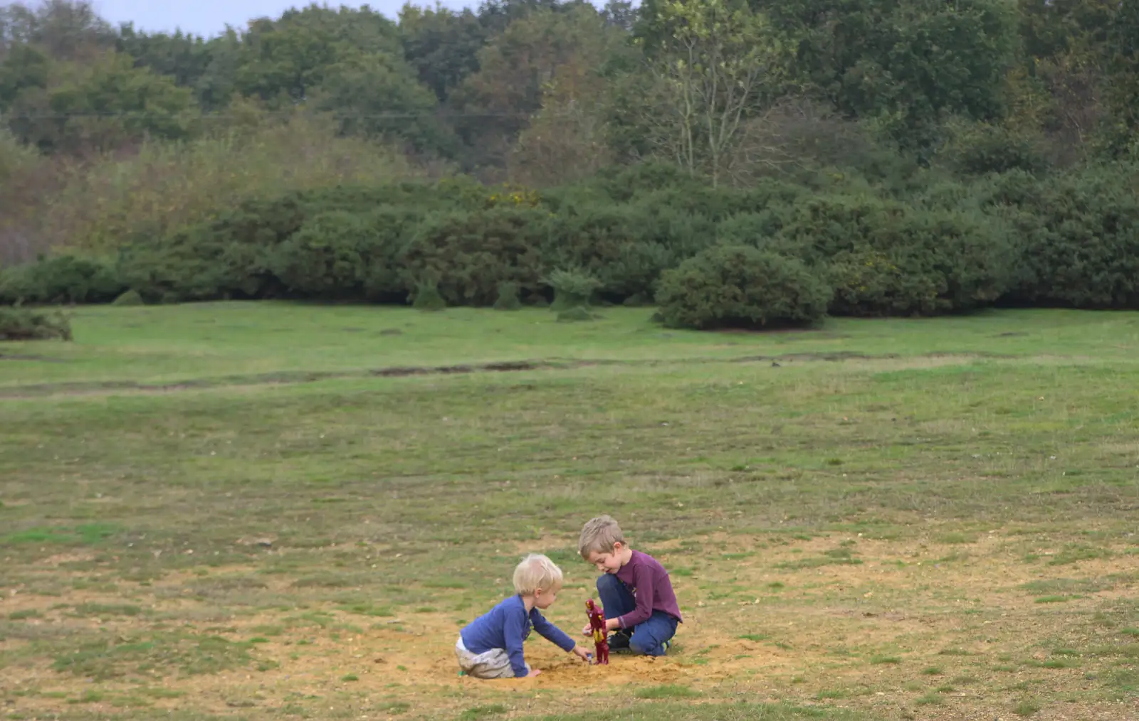 The boys play with Iron Man, from A Walk on Wortham Ling, Diss, Norfolk - 30th October 2014