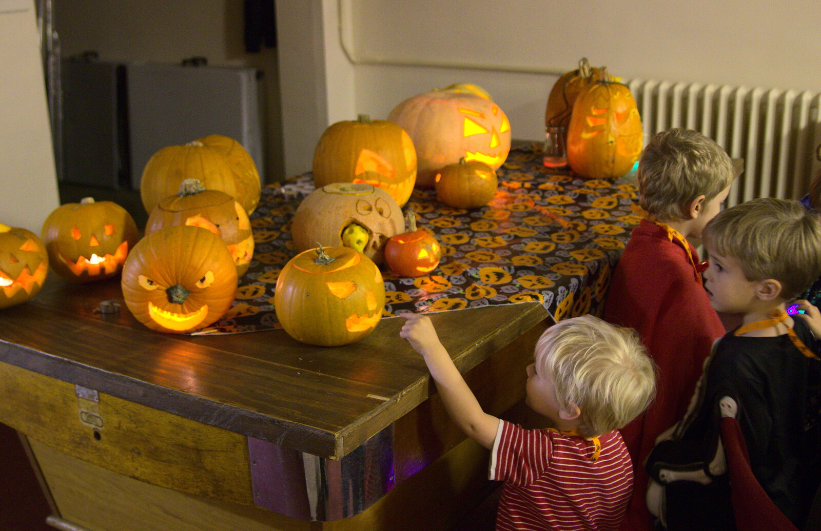Harry points at pumpkins from A Halloween Party at the Village Hall, Brome, Suffolk - 31st October 2014