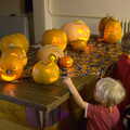 Harry points at pumpkins, A Halloween Party at the Village Hall, Brome, Suffolk - 31st October 2014