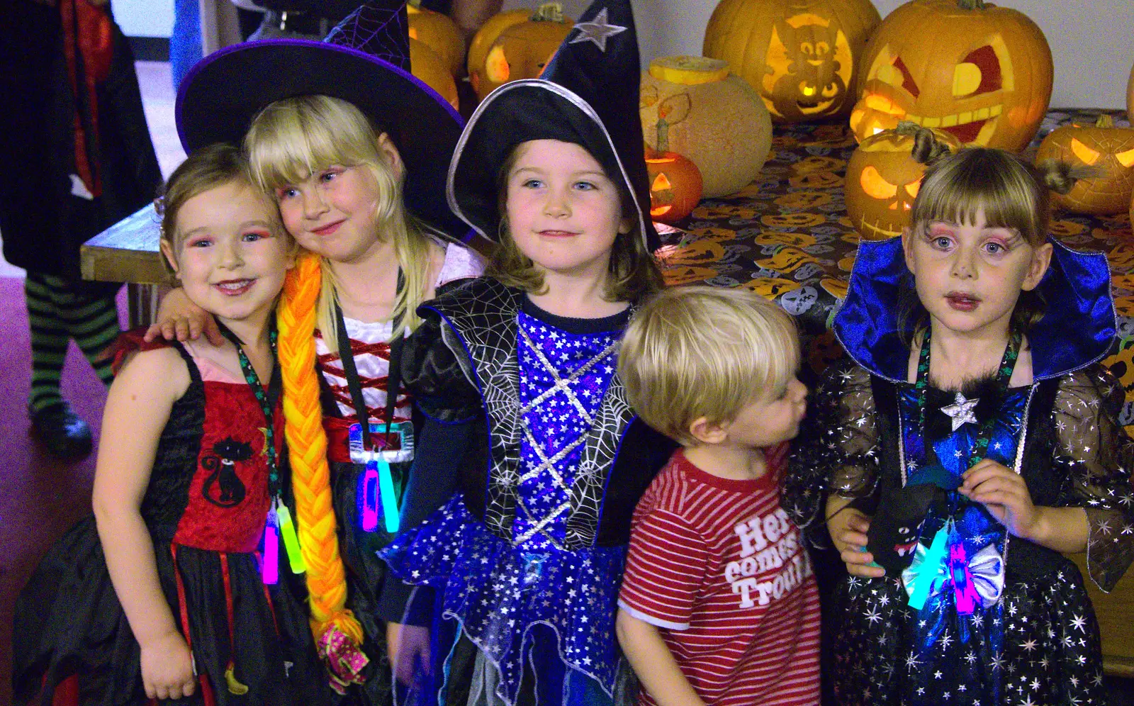 Harry and the girls, from A Halloween Party at the Village Hall, Brome, Suffolk - 31st October 2014