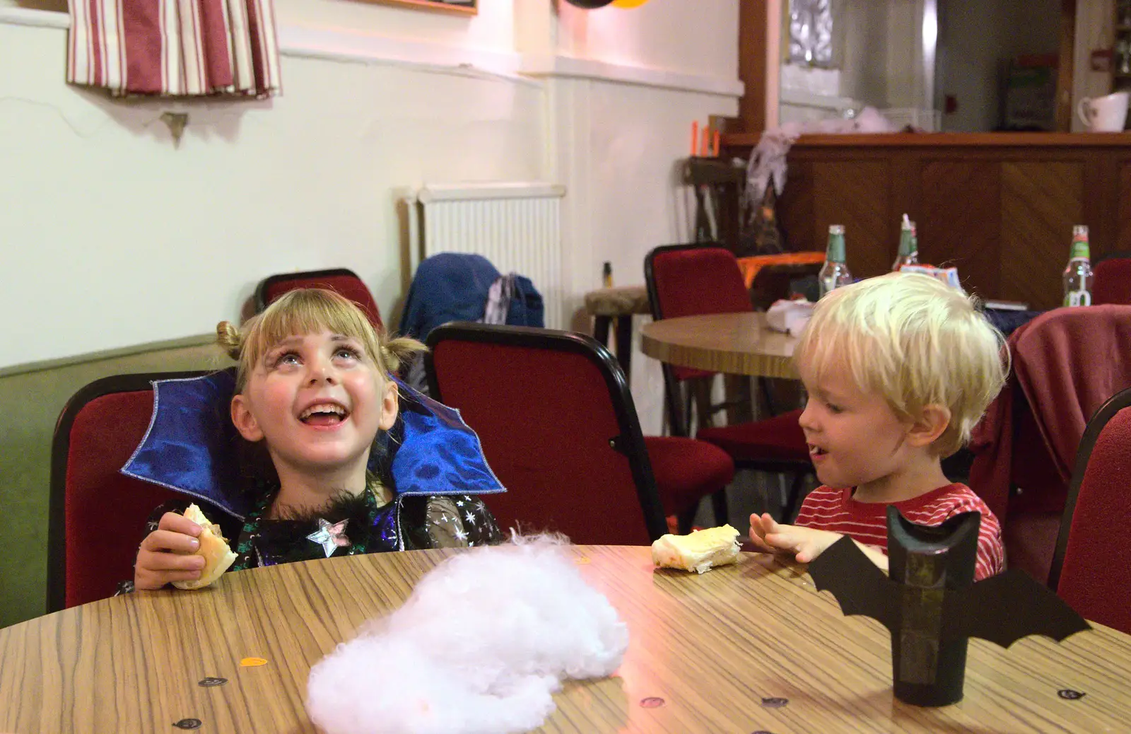 Sophie looks up, from A Halloween Party at the Village Hall, Brome, Suffolk - 31st October 2014