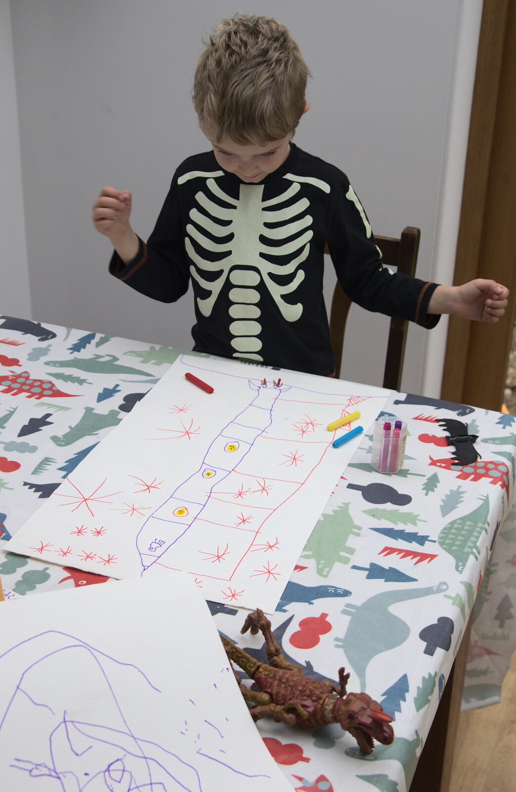 Fred draws a rocket from A Halloween Party at the Village Hall, Brome, Suffolk - 31st October 2014