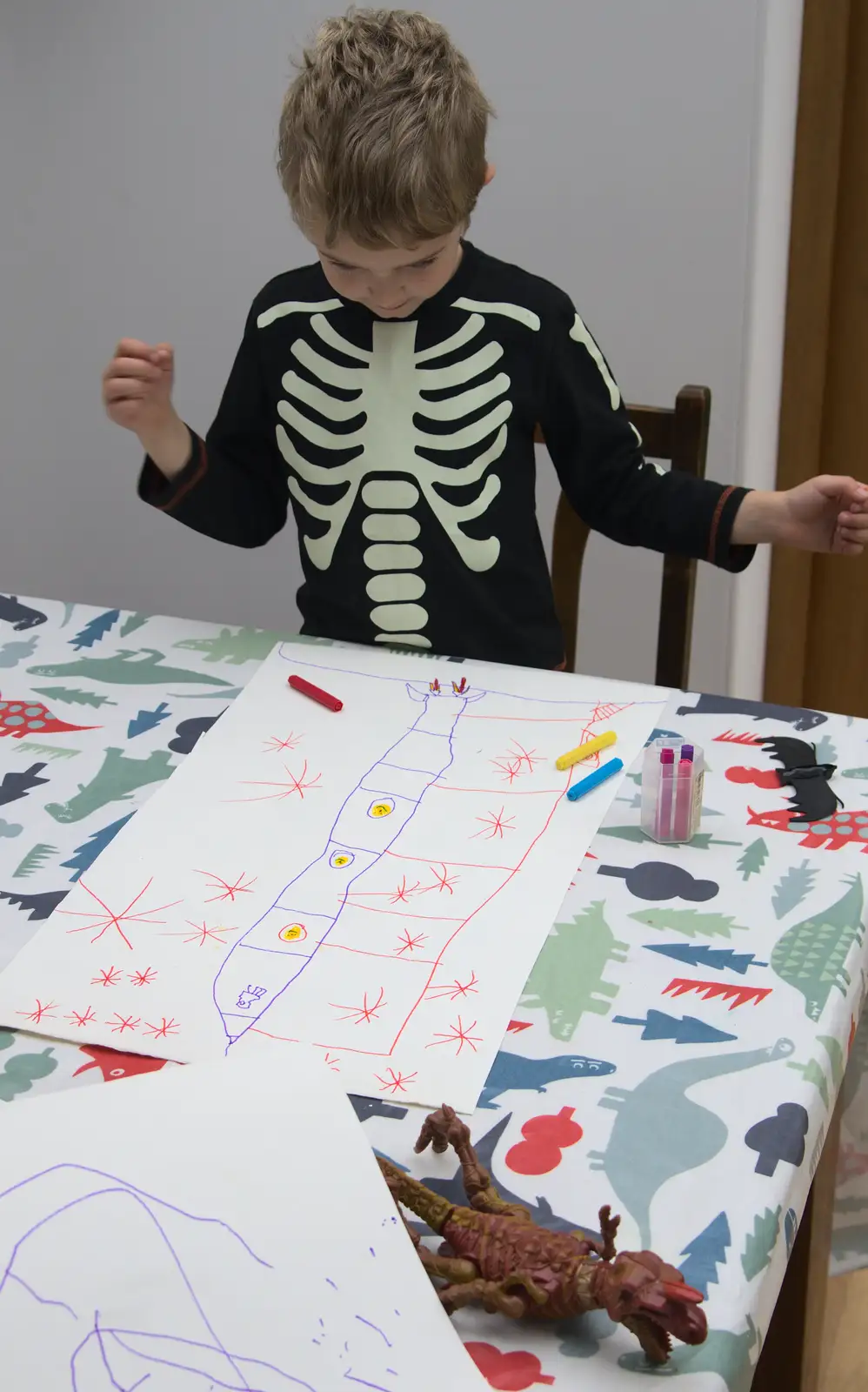 Fred draws a rocket, from A Halloween Party at the Village Hall, Brome, Suffolk - 31st October 2014