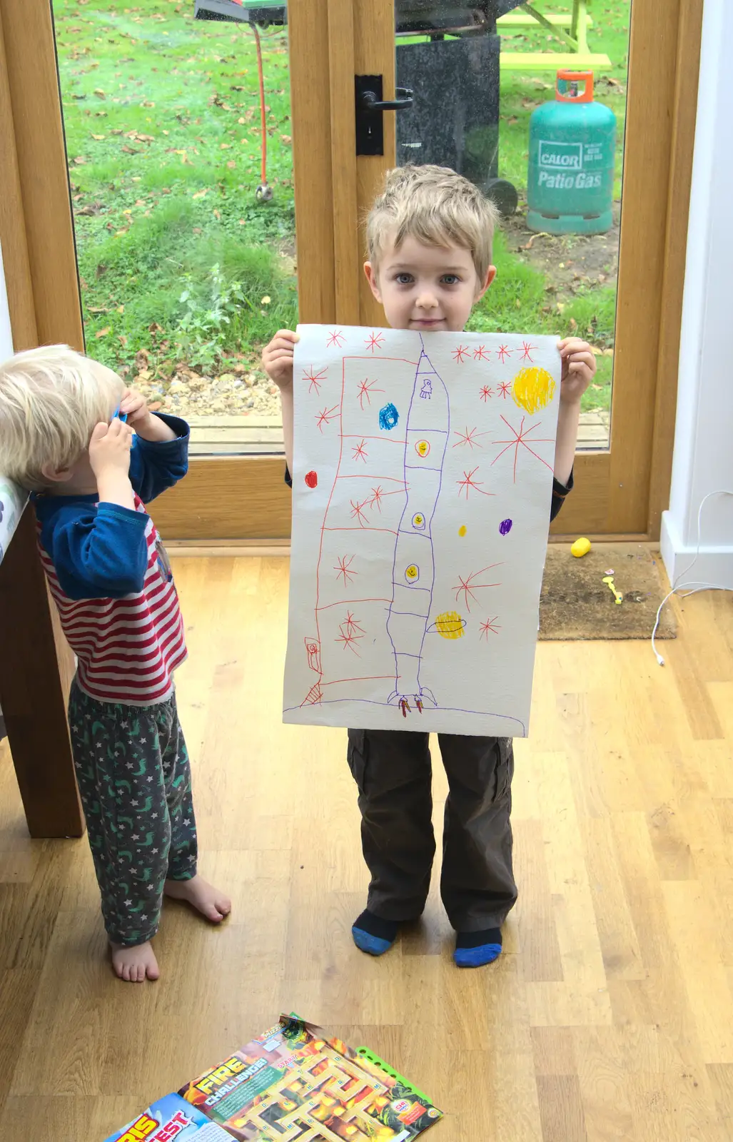 Fred does a great picture of a Saturn V, from A Halloween Party at the Village Hall, Brome, Suffolk - 31st October 2014