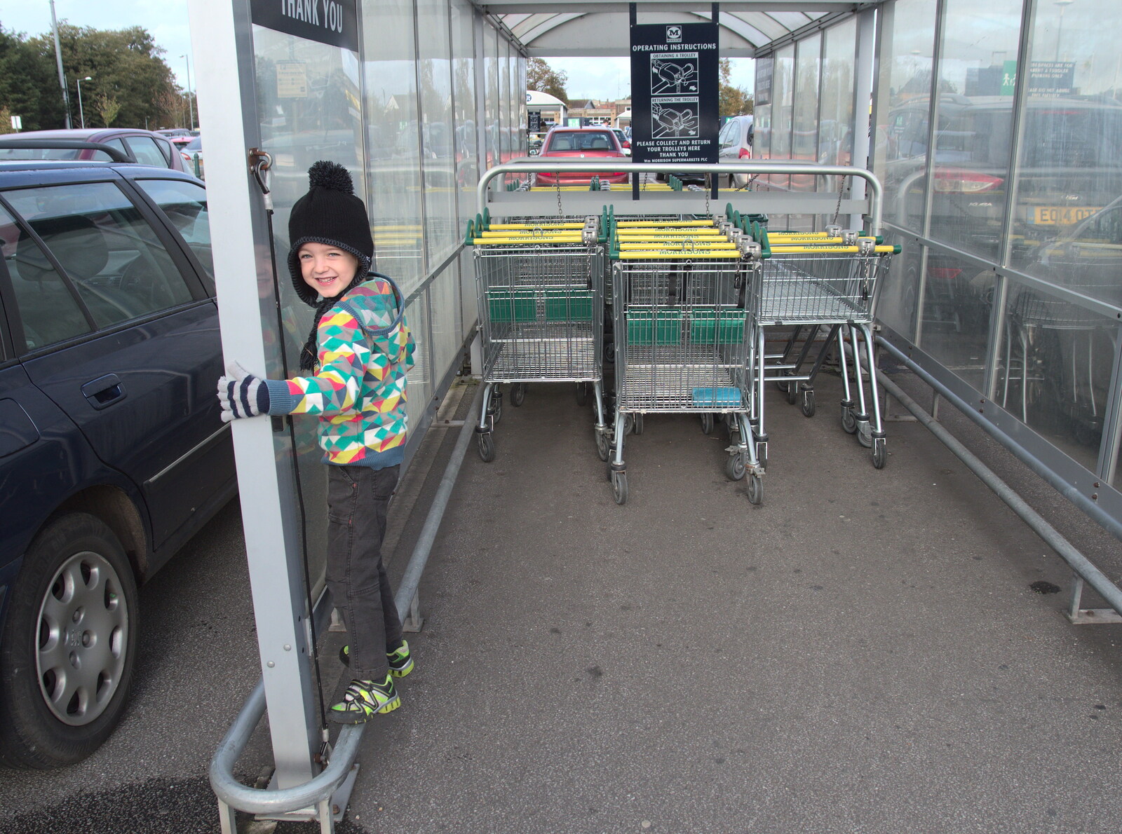 Fred in the trolley shed at Morrisons from A Saturday in Town, Diss, Norfolk - 8th November 2014