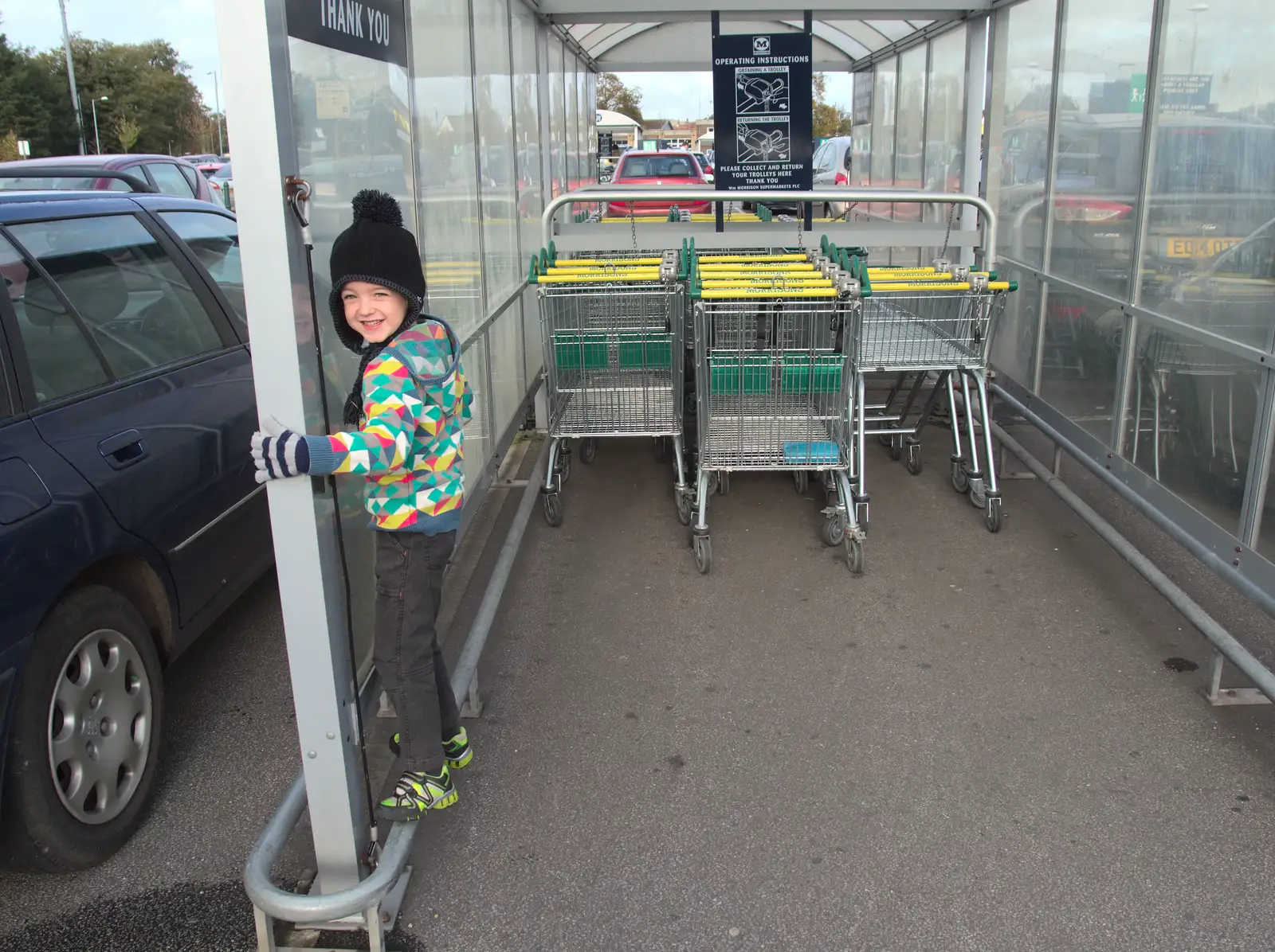 Fred in the trolley shed at Morrisons, from A Saturday in Town, Diss, Norfolk - 8th November 2014