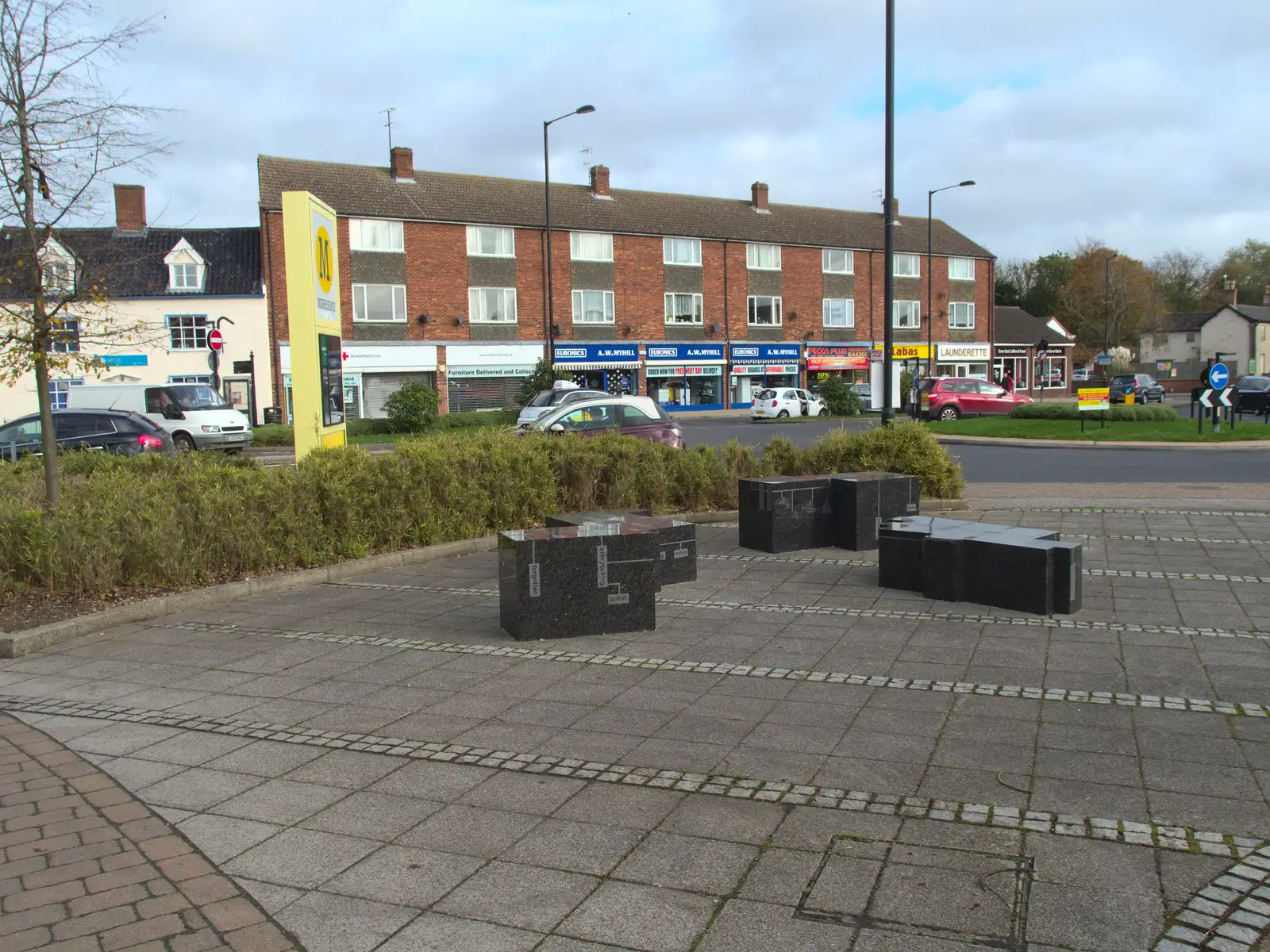 Granite blocks, and Mavery House in the background, from A Saturday in Town, Diss, Norfolk - 8th November 2014