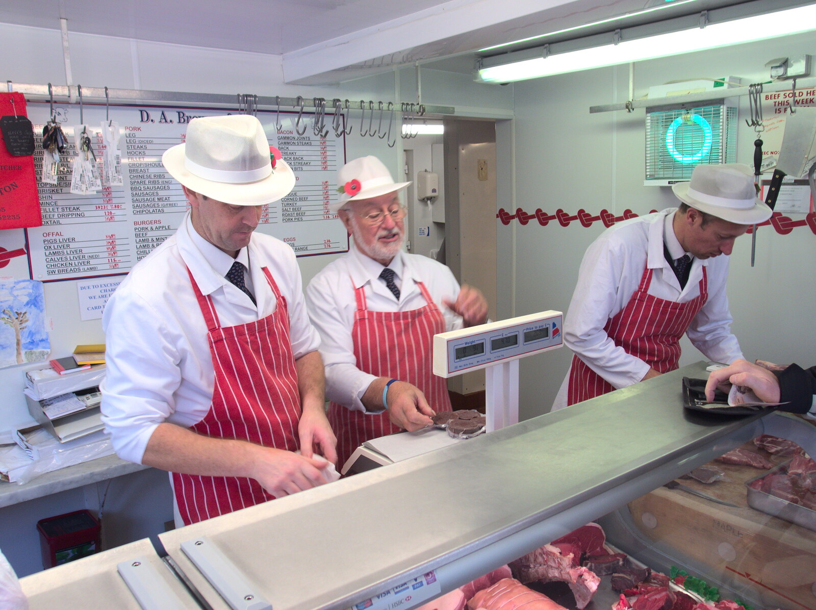 Roger and the boys in Browne's the Butcher from A Saturday in Town, Diss, Norfolk - 8th November 2014